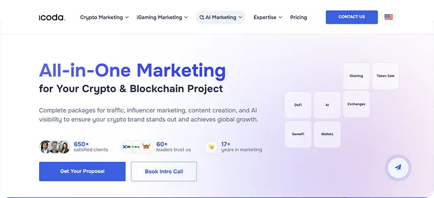 ICODA crypto marketing agency offering blockchain marketing and NFT promotion services