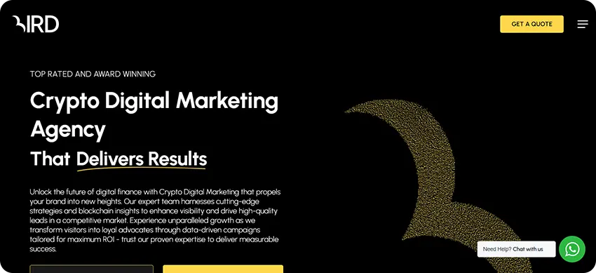 Bird Marketing crypto marketing agency offering SEO and blockchain promotion services