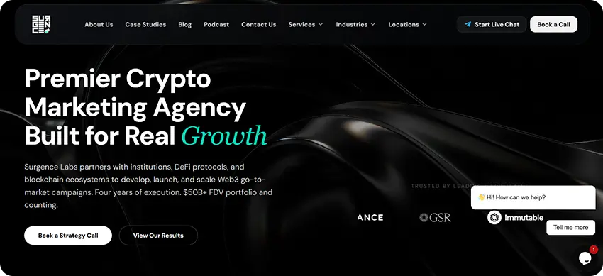 Surgence crypto marketing agency offering blockchain brand development and community growth services