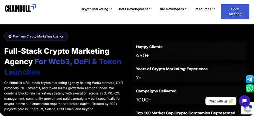 Chainbull crypto marketing agency offering blockchain SEO and community engagement services