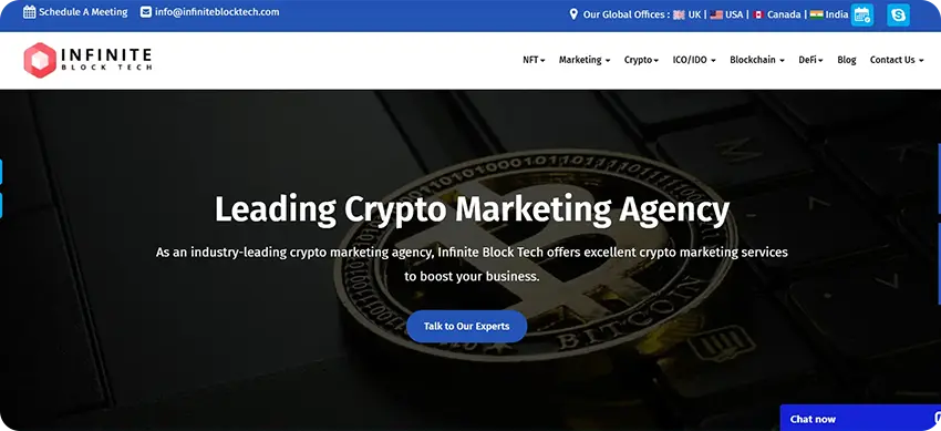Infinite Block Tech crypto marketing agency offering blockchain marketing and token promotion services