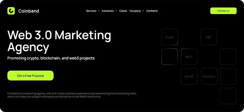 CoinBand crypto marketing firm offering creative blockchain marketing and token promotion services