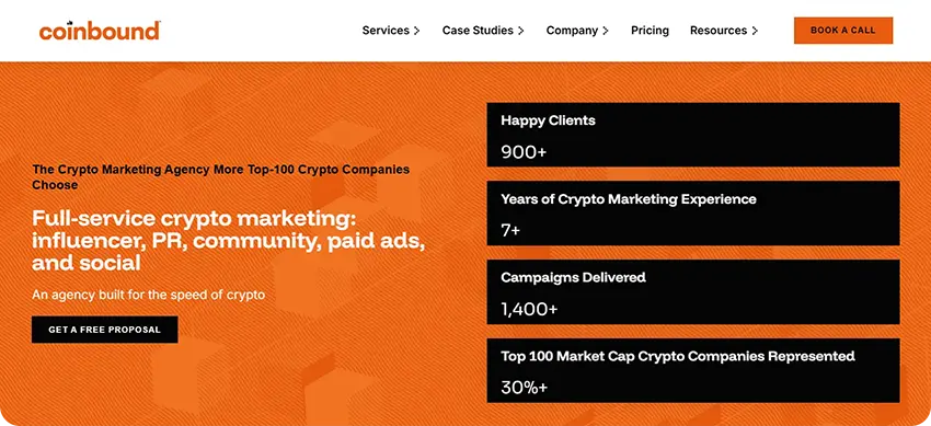 Coinbound crypto marketing agency offering best blockchain marketing and influencer campaign services