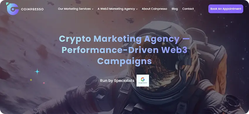 Coinpresso crypto marketing company offering full-service blockchain marketing and token promotion