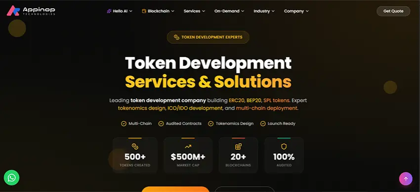 Appinop Technologies token development services for startups and Web3 businesses