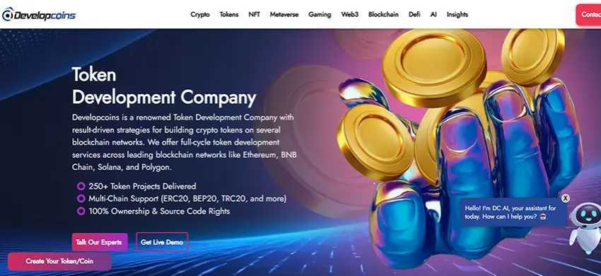 Developcoins blockchain token development company for cryptocurrency and digital asset solutions
