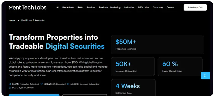 Ment Tech real estate tokenization development company for compliant asset digitization